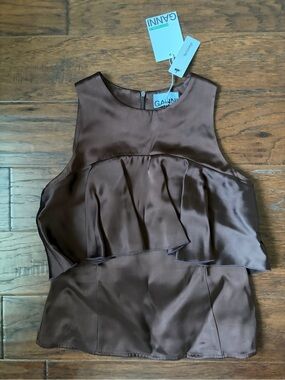 Ganni brown satin top